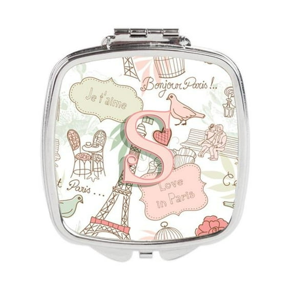 Carolines Treasures  Letter S Love in Paris Pink Compact Mirror