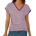 thumbnail image 6 of Women's V-Neck Sleeveless Tee - Breathable Striped Summer Top, Plus Size Loose Fit (XL-8XL, 10 Colors) | Yubnlvae (Purple | 5XL), 6 of 8