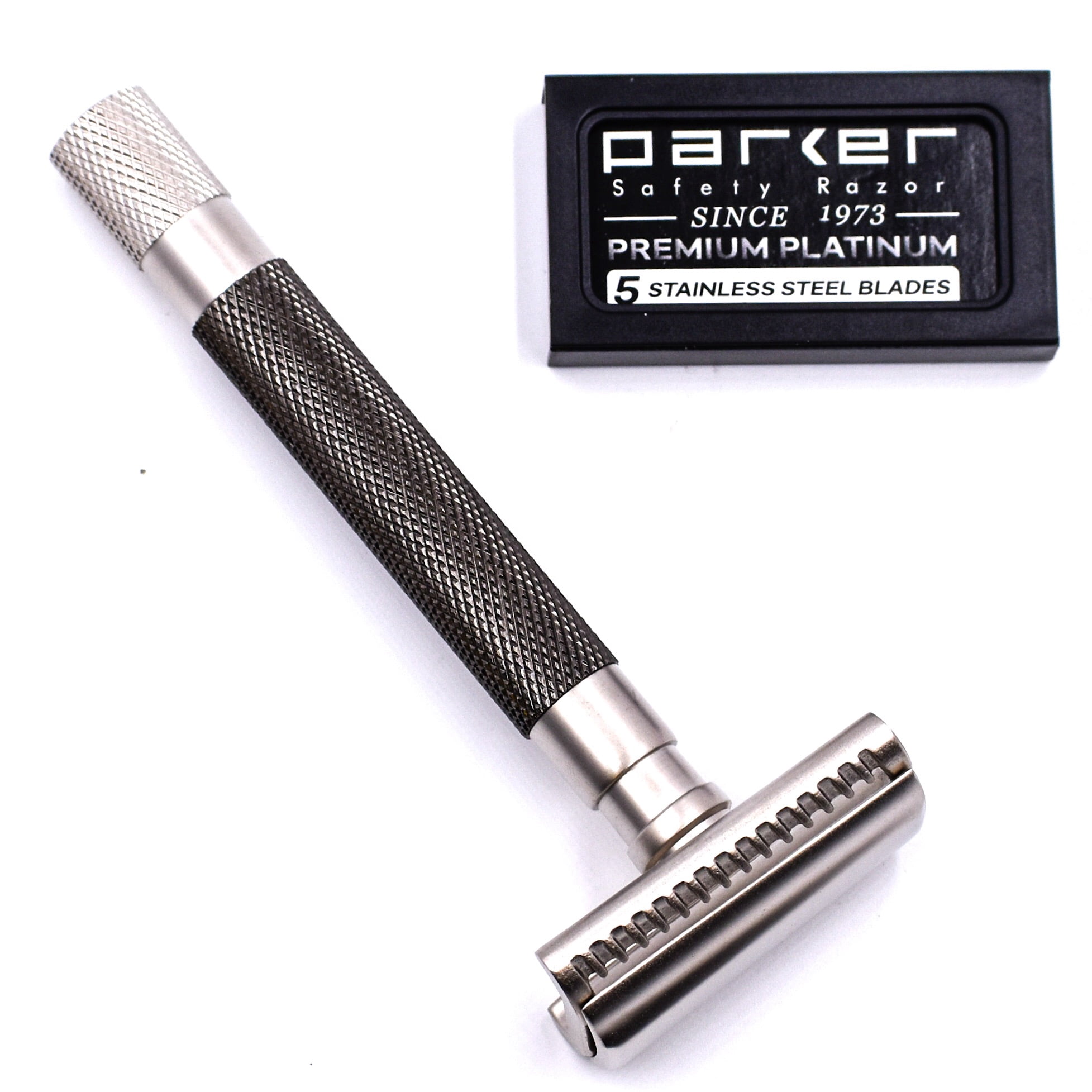 Parker's Semi Slant Safety Razor and 5 Parker Premium Double Edge Razor Blades - Graphite