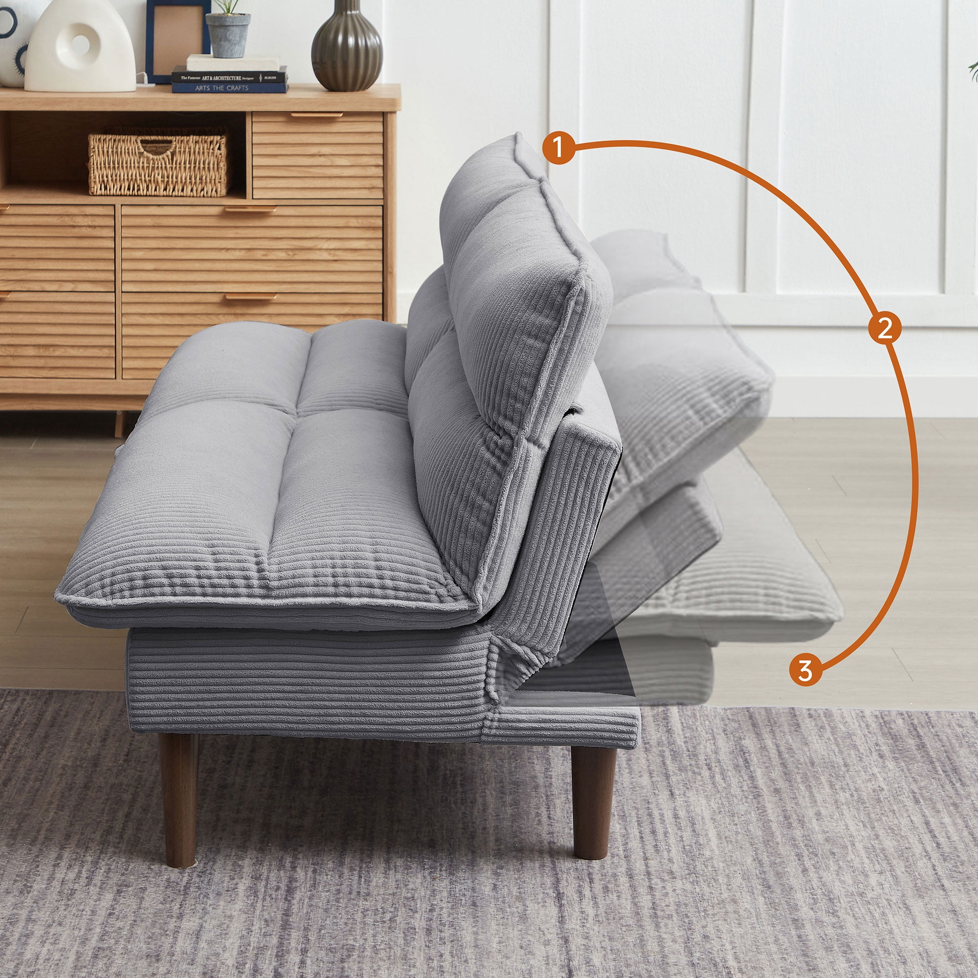 Jarenie Chireca 72" Futon Sofa Bed, Convertible Futon Couch with Adjustable Backrest, Modern Corduroy Futon Sleeper Sofa for Small Spaces, Living Room, Office, Lighetgrey