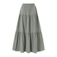 thumbnail image 6 of Women's Ruffle Tiered Maxi Skirt, Drawstring Elastic Waisted A-Line Solid Color Long Boho Skirts Womens Midi Skirt Gray XL, 6 of 6