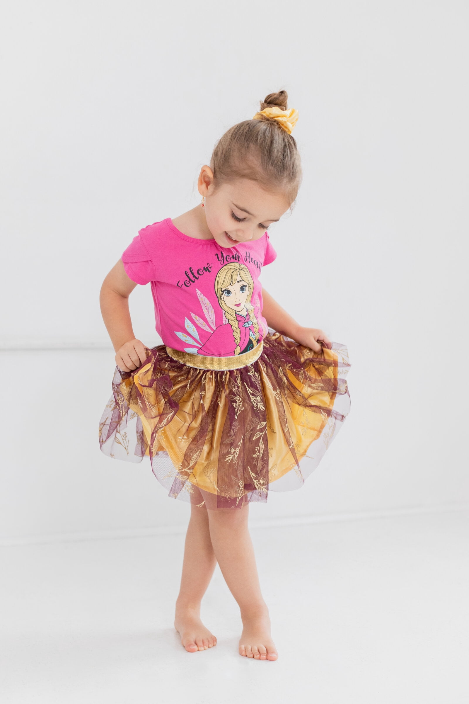 Disney Frozen Toddler Girls' T-Shirt and Tutu Skirt Set with Scrunchie Pink Anna