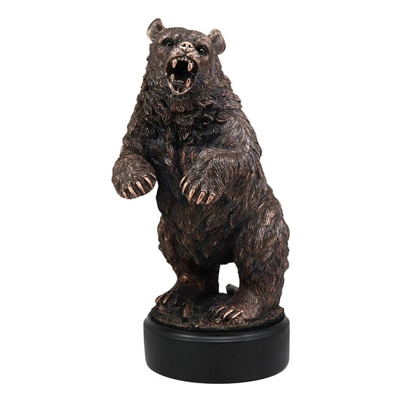 Ebros Large 13"H Standing Black Bear Roaring Decor Statue With Round Trophy Base