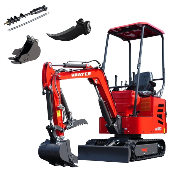 HUAYEE 1.2 Ton Mini Excavator with Ripper, 7.87in Bucket & Auger, HY12C Small Digger with 13.5 HP EPA Gasoline Engine, Hydraulic Thumb Clamp, In-stock in the US