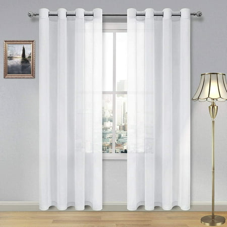 White Sheer Curtains Linen Look Semi, 84 White Sheer Curtain Panel