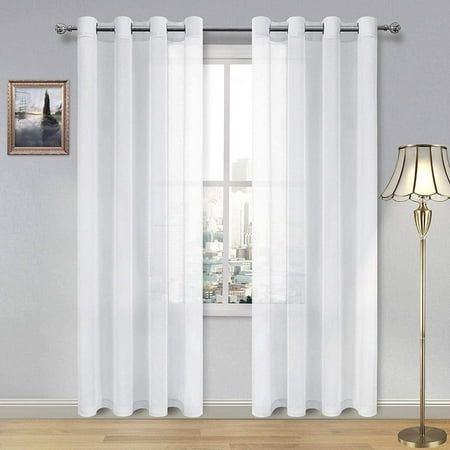 White Sheer Curtains Linen Look Semi Transpa Voile Grommet For Living Dining Room Ds 52 X 84 Inch Long Set Of 2 Panels Canada White Sheer Curtains Linen Look Semi, 84 White Sheer Curtain Panel