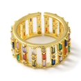 thumbnail image 2 of Rack Plating Brass Micro Pave Colorful Cubic Zirconia Rectangle Open Cuff Ring Hollow Real 18K Gold Plated Inner Diameter: 17.8mm, 2 of 3