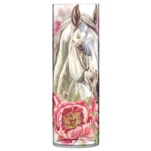 JSTEL Horse Portrait Peony Flower Flower Vase Decorative Floreros for Home Decor Bedroom Living Room Office Table Shelf Bathroom
