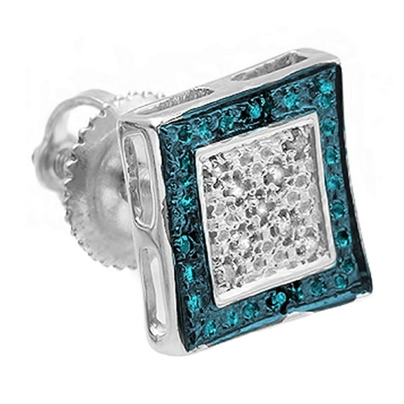 Dazzlingrock Collection 0.05 CT Round Blue, White Diamond Kite Stud Earring for Men, Sterling Silver