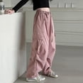 thumbnail image 4 of Bysome Girls Pants Solid Color Elastic Waist With Drawstring and Pockets Cargo Trousers Comfortable Girls Pants Size 5-6 Years Pink, 4 of 6