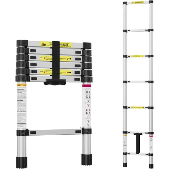 Riedhoff Telescoping Ladder 6.6 ft, with Anti-Slip Feet & Locking Mechanism, 330 Ibs Max, Silver