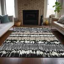 Addison Rugs Chantille Indoor/Outdoor Transitional Stripes Black Washable Rectangle Rug, 5' x 7'6"