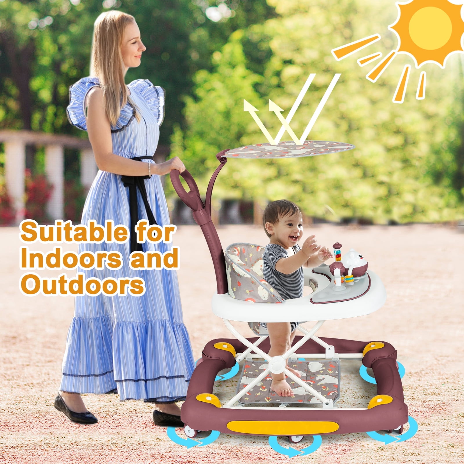 Activity Baby Walker for Girls and Boys, 5-in-1 Baby Walker with Music Toys, Height Adjustable, Red