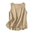 thumbnail image 3 of Htigea Linen Sleeveless Tank Tops Basic Summer Casual Crewneck Blouse Khaki,XL, 3 of 6