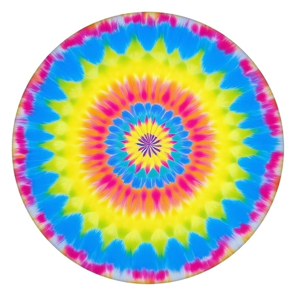 Colorful Tie Dye Mandala Pattern Round Fitted Tablecloth with Elastic Edge,Dining Table Cover Waterproof,Outdoor Round Tablecloth for Camping,Dining,Indoor and Outdoor