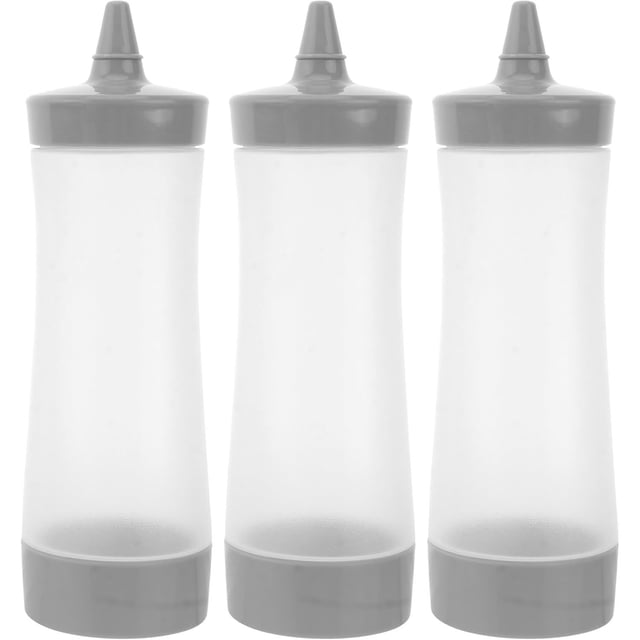 Paquete de 3 botellas exprimibles para condimentos, botellas de plástico de 350 ml con tapas, botella de salsa para ketchup, mostaza, aceite de oliva, pegamento y más (gris)