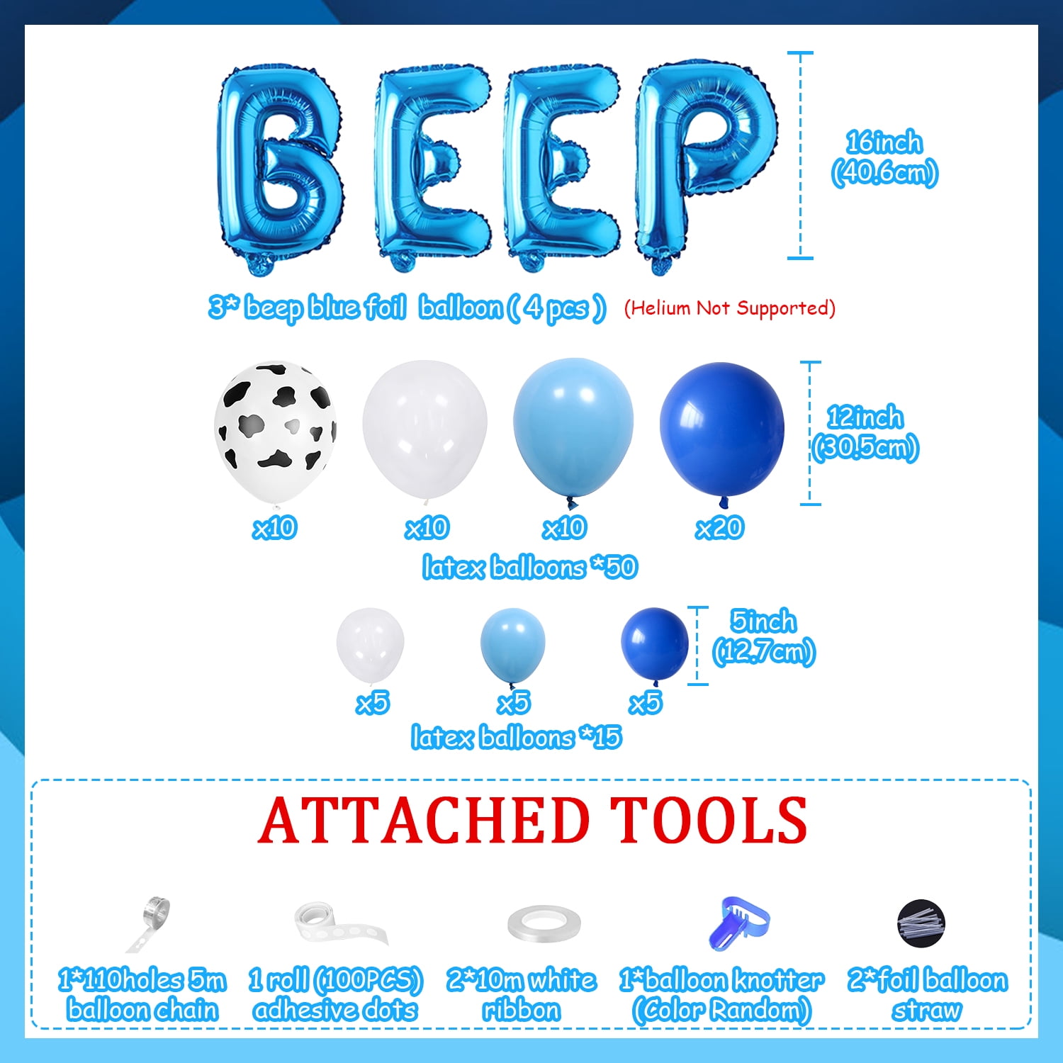 89Pcs Little Blue Truck Farm Birthday Party Decoration, Animal Theme Blue White Latex Balloon Arch Kit with Beep Beep Beep Foil Balloon Banner and Farm Animals Foil Balloon for 1st 2nd 3rd Birthday