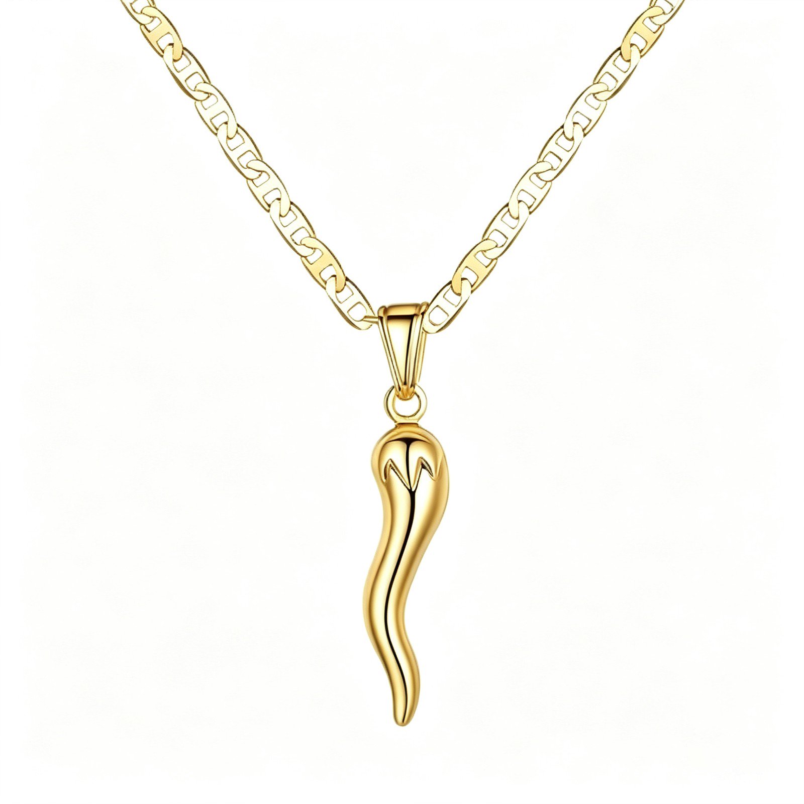 LALACE Flat Marina Chain, Lucky Italian Horn Pendant Jewelry, Daily Accessory Ideal for Birthday Holiday Gifting