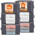 thumbnail image 1 of Bolsas de almacenamiento Lifewit, 90 L, grandes, paquete de 6 organizadores de armario, color gris, 1 of 9