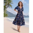 thumbnail image 4 of Vestido midi YESNO de verano con estampado floral, cuello en V, manga abullonada, 2XL, para mujer, 4 of 5