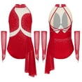 thumbnail image 3 of YiZYiF Girls Shiny Rhinestones Mesh Lyrical Dance Ballet Leotard with Gloves Figure Skating Dress Red 6, 3 of 4