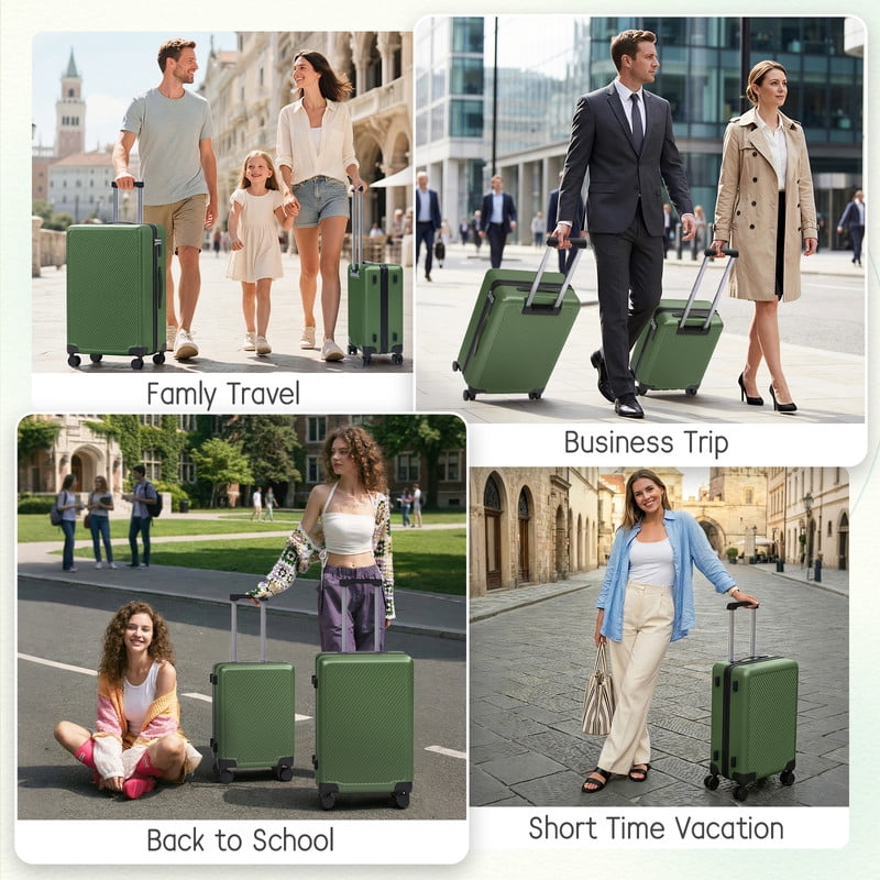 Luggage Sets 4 Piece Carry on Luggage with Spinner Wheels Hardshell Durable Suitcase with TSA Lock 14 20 24 28 inch Green