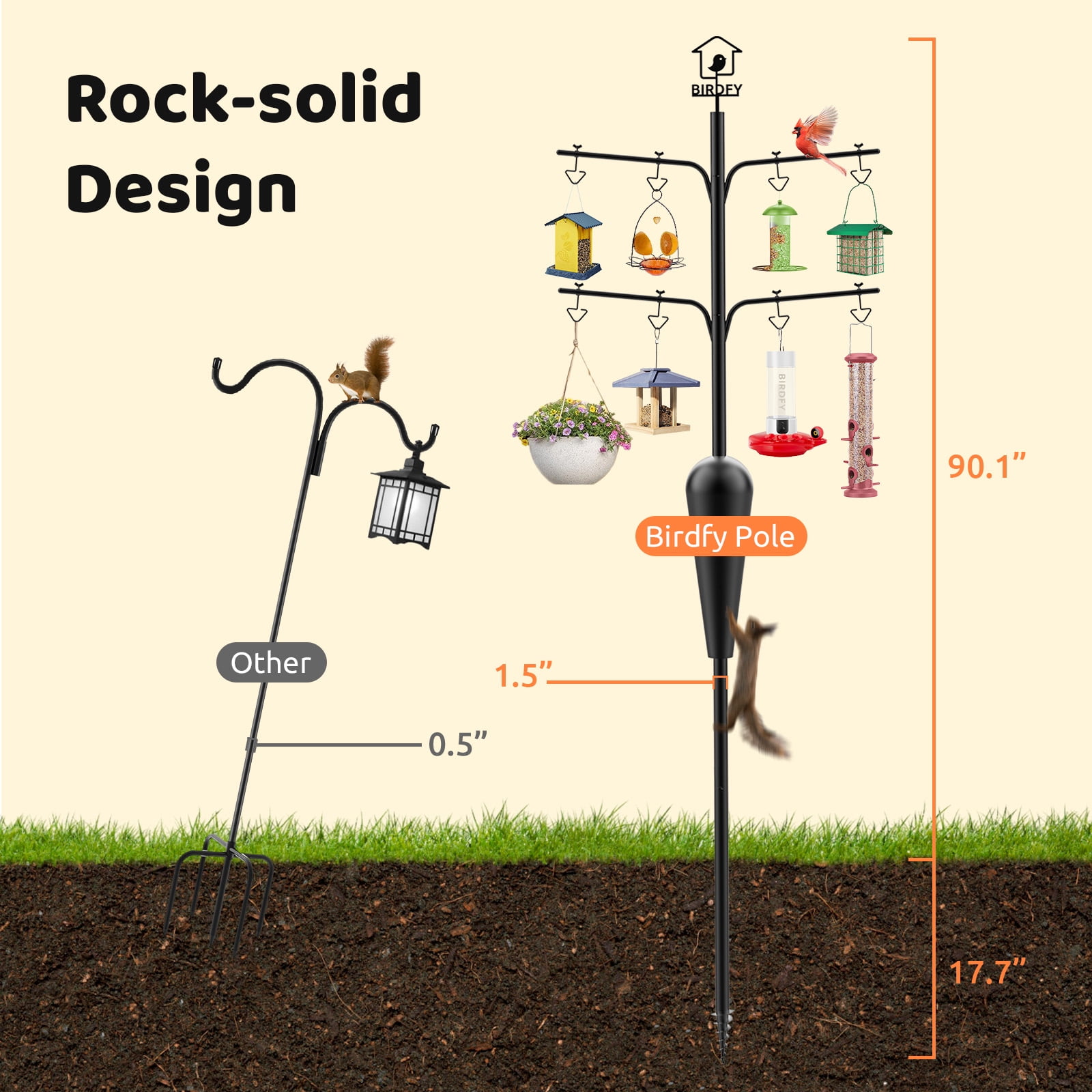 Bird Feeders Pole Netvue Birdfy Pole All Metal with 8 Hooks Squirrel Proof Station for Bird Feeder