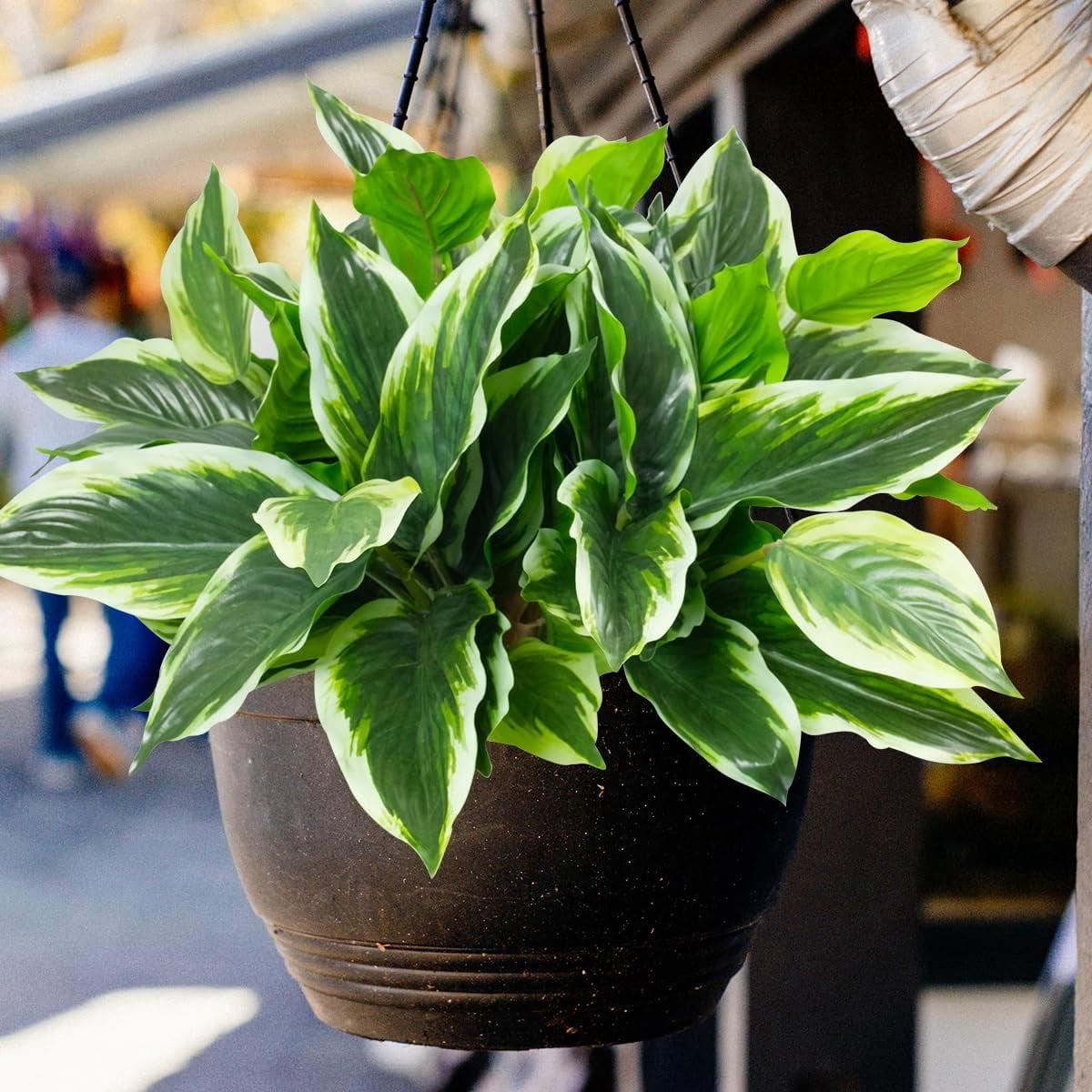 3PCS Artificial Tropical Green Plants – 15.75" Fake Hostas Outdoor Artificial Plants, UV Resistant, Faux Green Leaf Stems for Porch, Patio, Balcony, Garden Planter or Indoor Décor