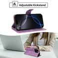 thumbnail image 5 of Allytechgroup Case for iPhone 16 Pro Max, Flip Stand Embossed PU Leather Wallet Cover with Cash Pockets/ Credit Card Slots/ Wrist Strap Lanyard/Magnetic Clasp Kickstand Soft TPU Back Shell, Purple, 5 of 14