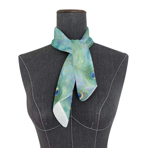 Square Scarf 24x24 Inch Elegant Peacock Feather Pattern Silky Satin Sun Protection Neck Scarf for Women Multi-Purpose Head Wrap Bandana for Hair Bag Decoration