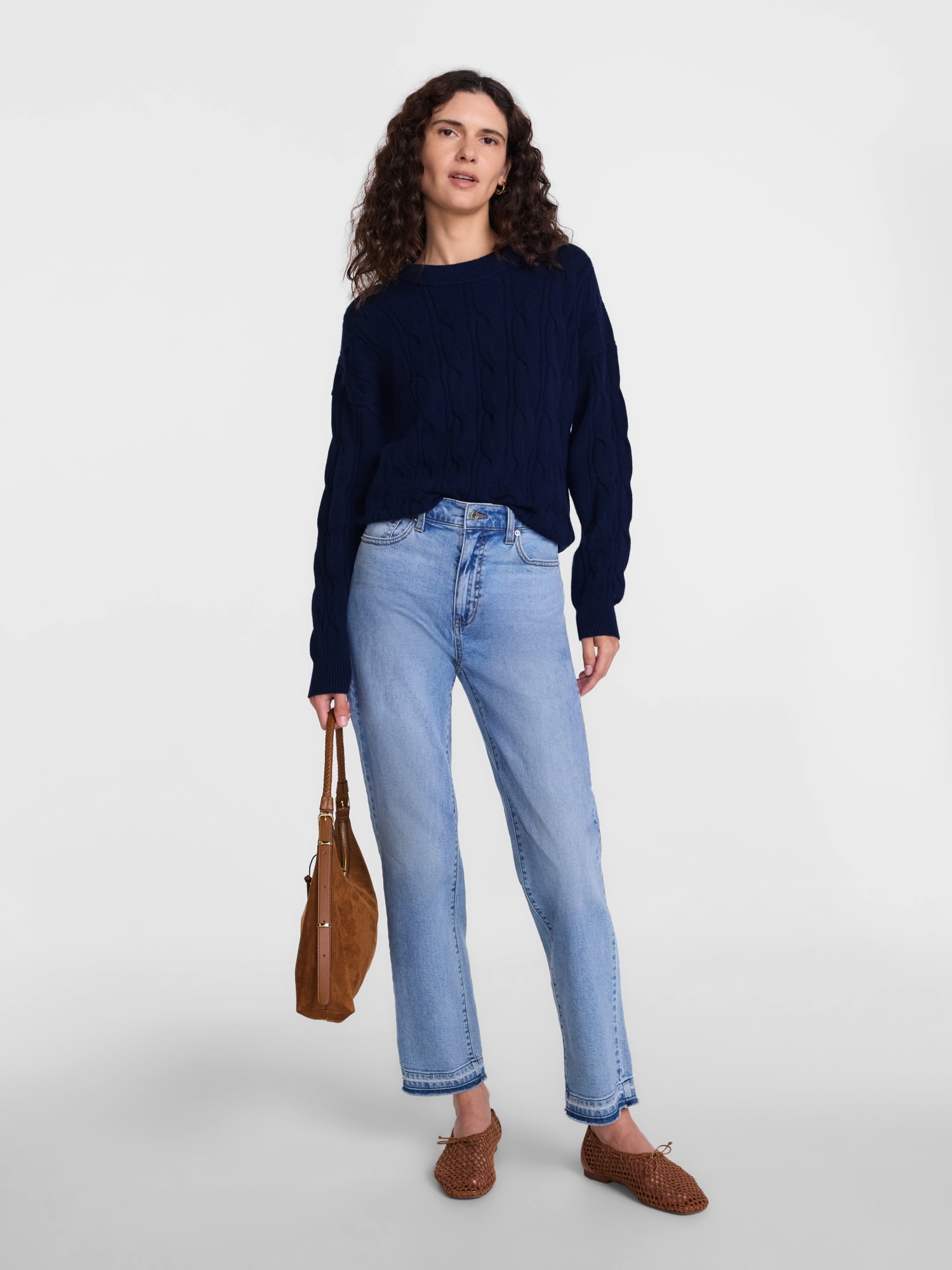 Scenario Women's Crewneck Cable Knit Mid-weight Sweater, Sizes XS-XXXL