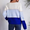thumbnail image 3 of Suéter de mujer con bloques de color azul real, cuello redondo, manga larga, corte holgado y rayas anchas, 3 of 6