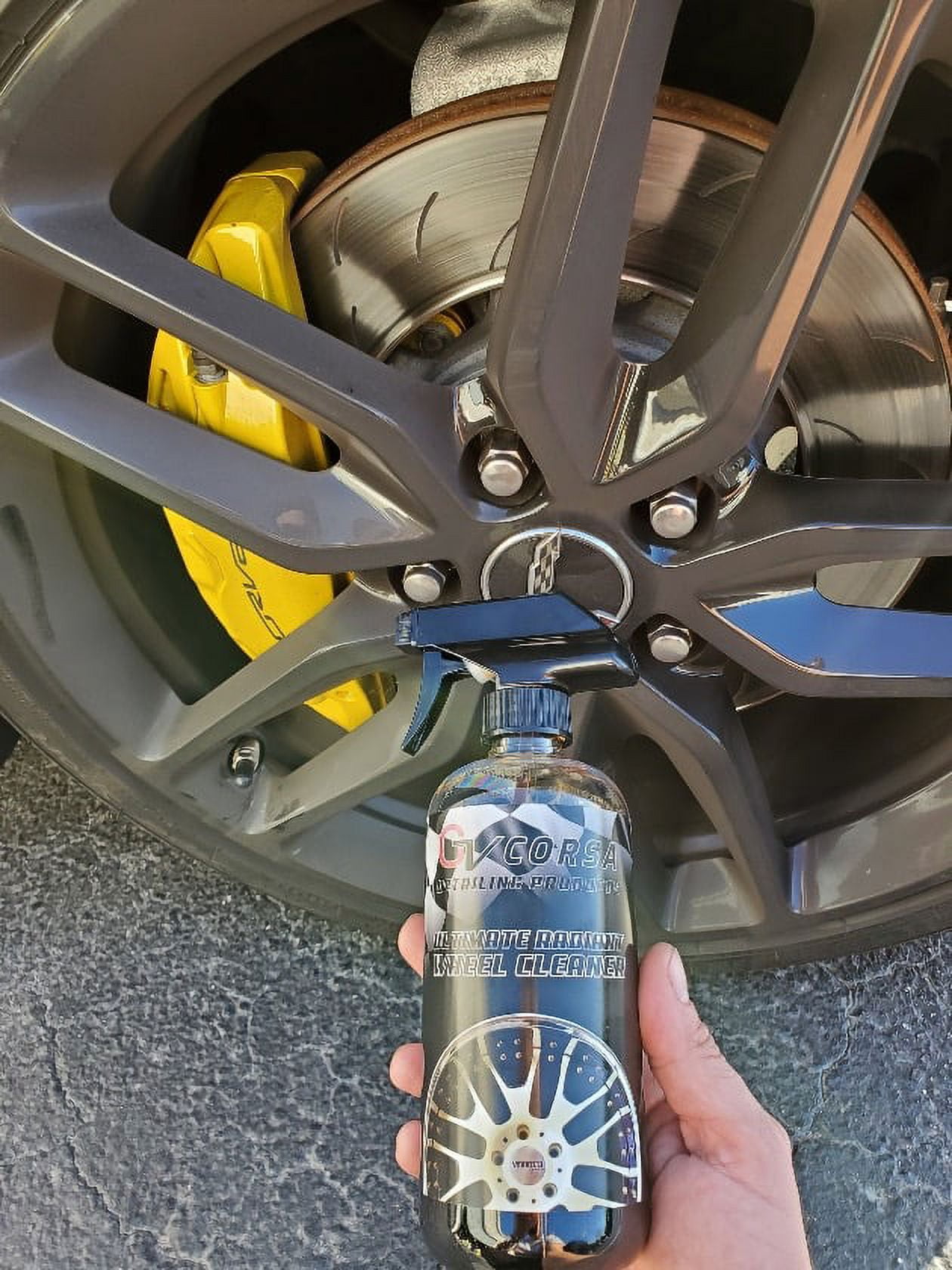 GV Corsa Detailing Products Ultimate Radiant Wheel Cleaner 16oz Spray,  wheel polish, rim cleaner, cleans chrome rims, wheel shine, wheel cleaner