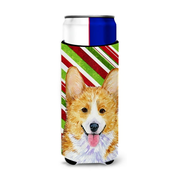 Corgi Candy Cane Holiday Christmas Ultra Hugger for slim cans