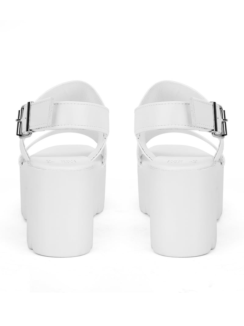 READYSALTED Women's White Chunky Platform Sandals, Open Toe