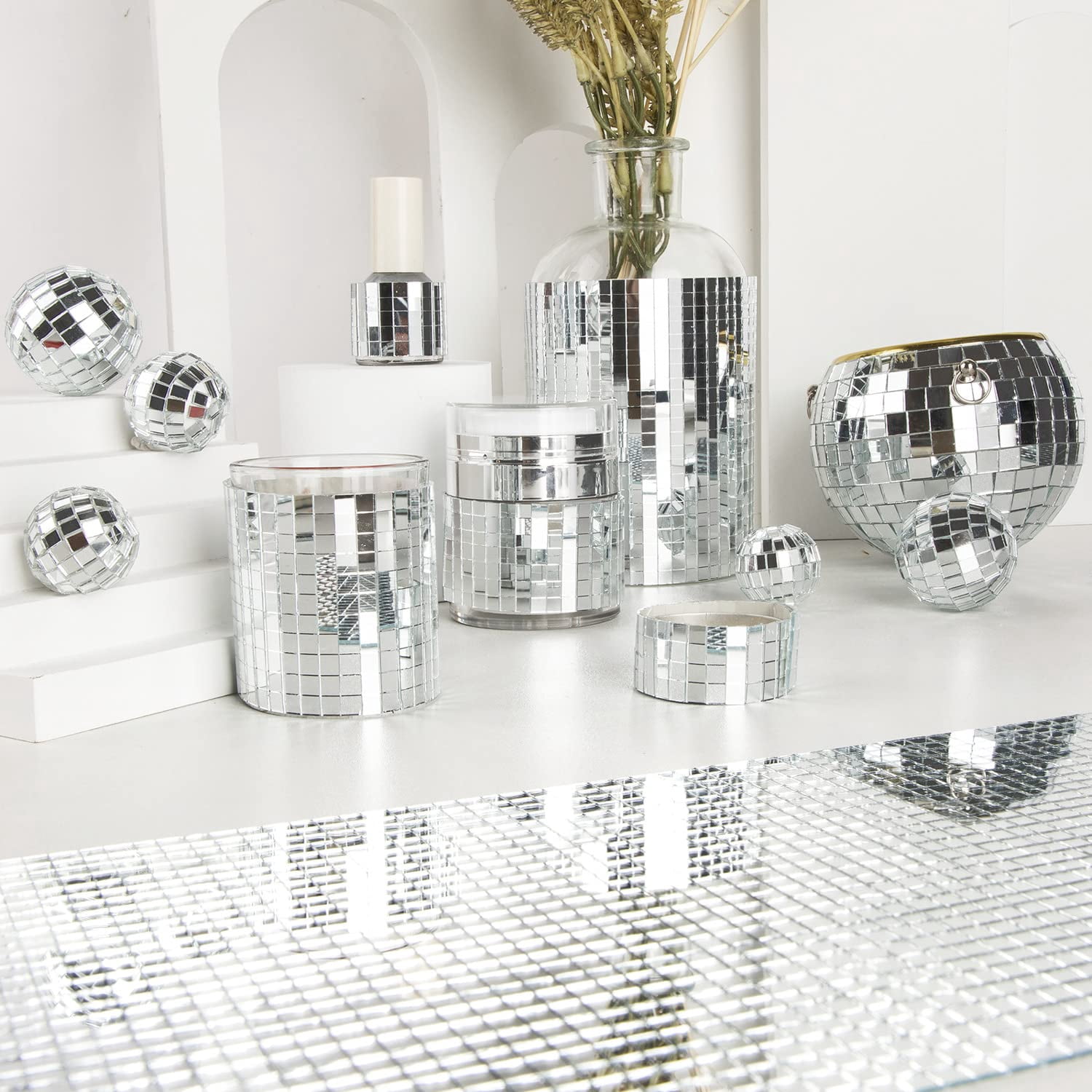 Mirror Mosaic Tiles – 5 x 5 mm Self-Adhesive Disco Tiles, Square Mirror Disco Tiles, 4D Disco Ball Stickers for DIY Crafts and Party Decorations, Available in 5400, 7200, or 10800 Pieces