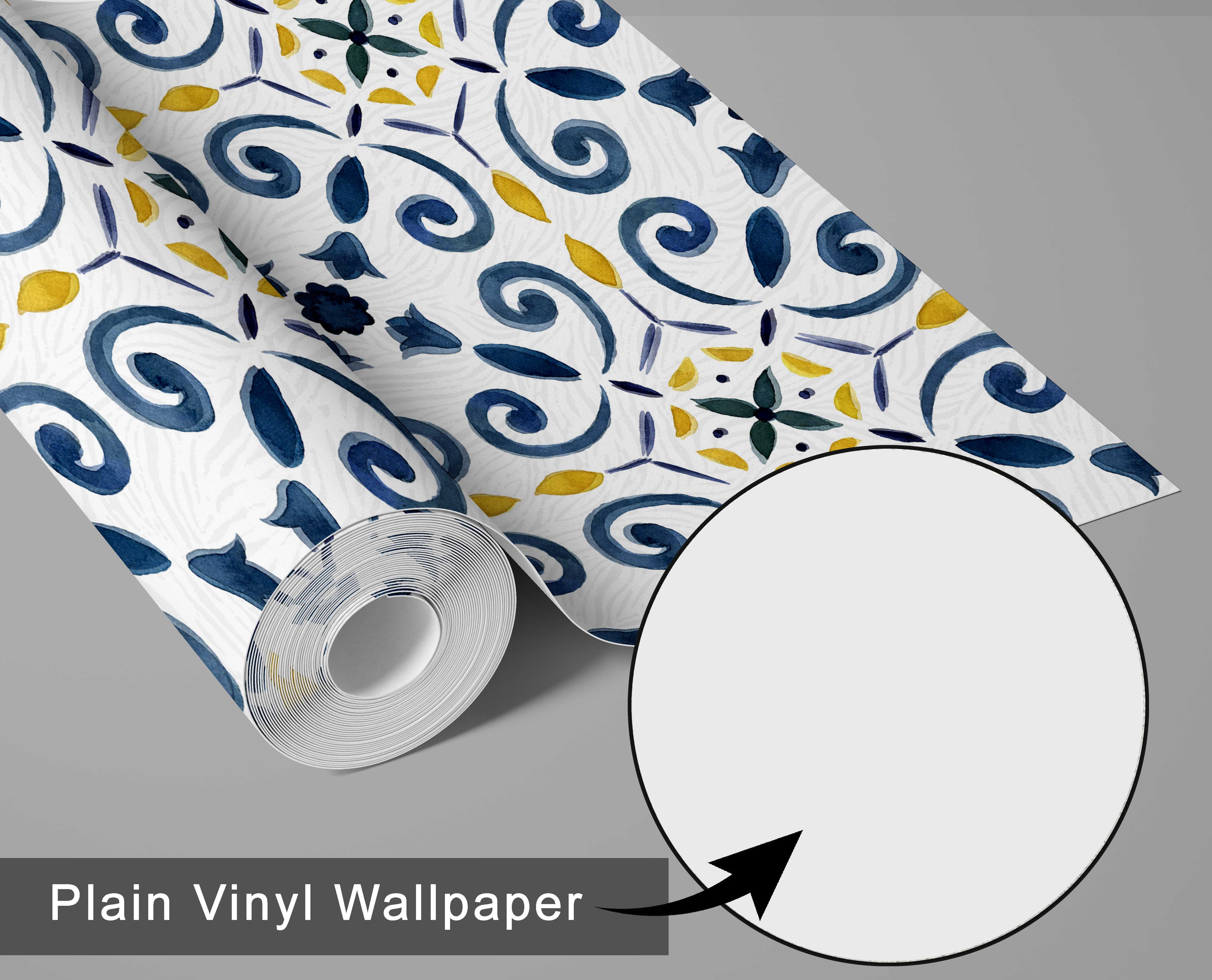 S4sassy Removable Vintage Style Waterproof Wall Wrap, Finish Mosaic Tile Wallcover, Scroll Tile Contact Paper for Backsplash, Kitchen, Self Adhesive Vinyl Wallpaper Roll - Blue - 25"x60"