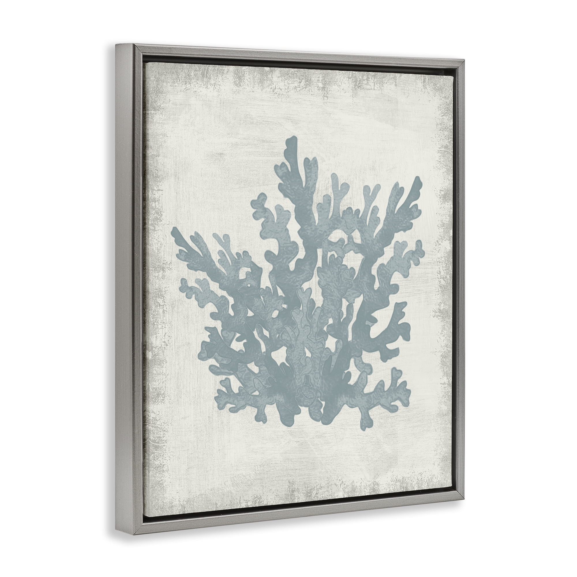 Stupell Industries Blue Coral Silhouette Nautical & Beach Painting Gray Floater Framed Canvas Art Print Wall Art, 17 x 21