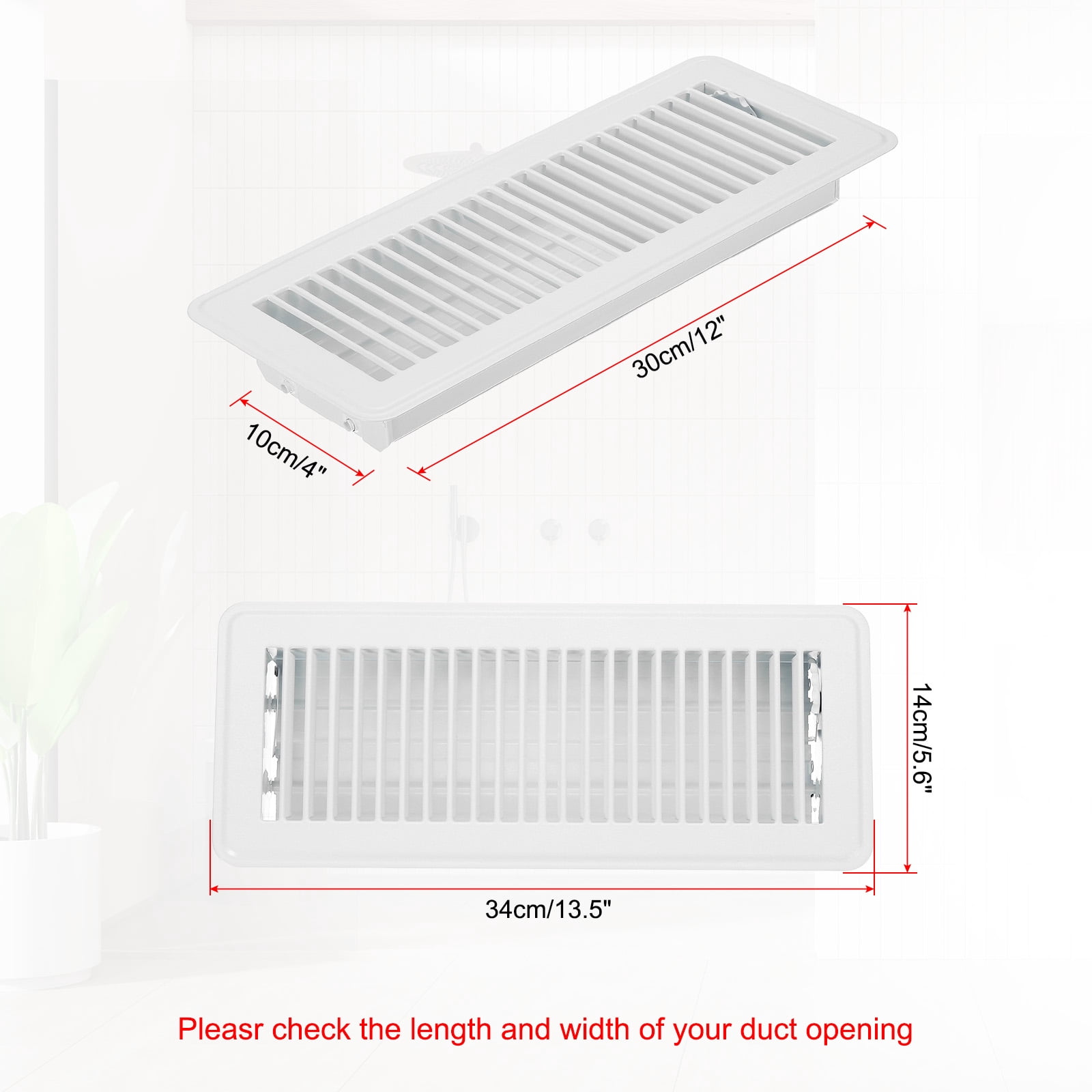 Uxcell 12 x 4 Inch Floor Register, 1pcs Heavy Duty Air Vent Cover Adjustable Floor Grates, White