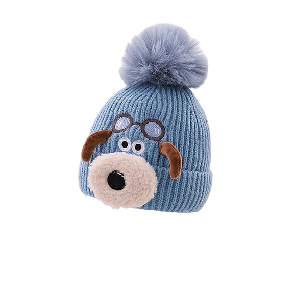 HGIEYS Toddler Winter Knit Beanie Cute Pilot Dog Embroidery Warm Pom Pom Hat for Baby Boys Girls 1-5 Years