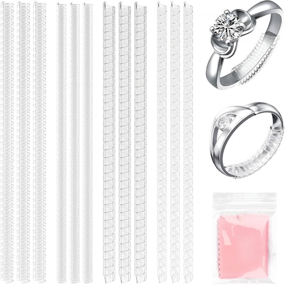 DESIGNICE Ring Sizer for Loose Rings,12 Pack 4 Sizes,Invisible Clear Silicone,Non-Slip Adjustable Ring Sizers,Ring Resizer and Tightener Guards,for Women and Men,Make Rings Smaller Without Resizing