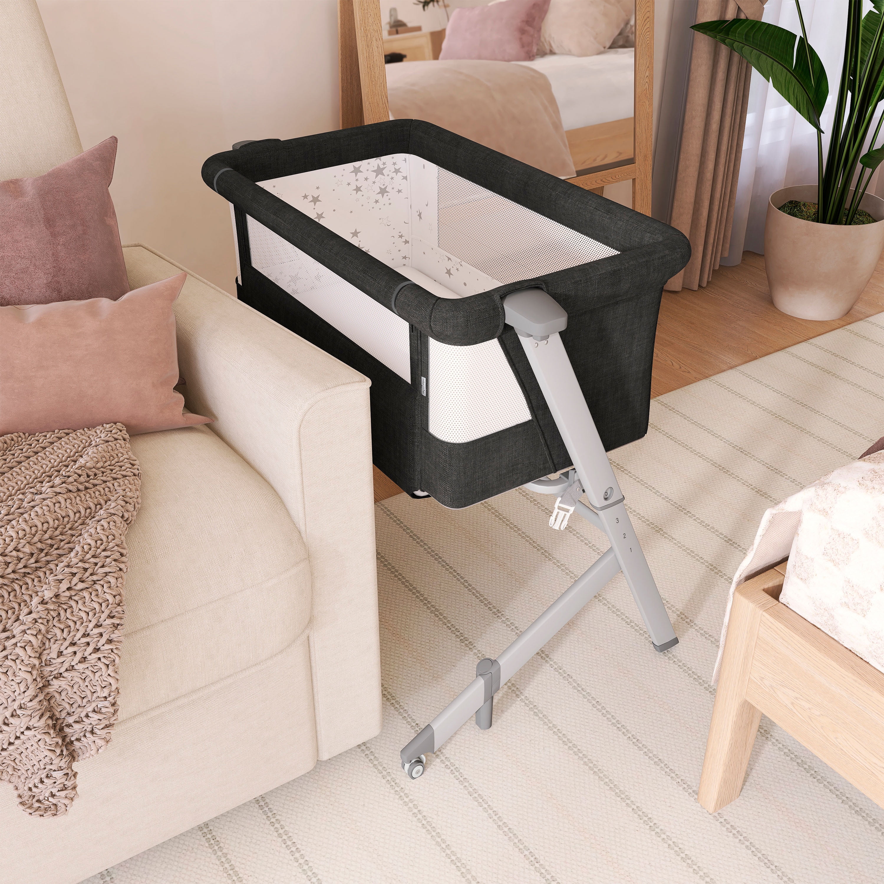 Dream On Me Skylar Bassinet and Bedside Sleeper in Black
