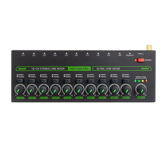 Professional 10 Channel Sound Mixer Low Noise LED Sound Mixer with RGB Light for Sub-Mixing Stereo Switcher US Plug