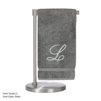Monogrammed Bath Towel, Personalized Gift, 27 x 54 inches - Set of 2 - Silver Script Embroidered Towel - 100% Turkish Cotton- Soft Terry Finish - for Bathroom or Spa - Script L Gray