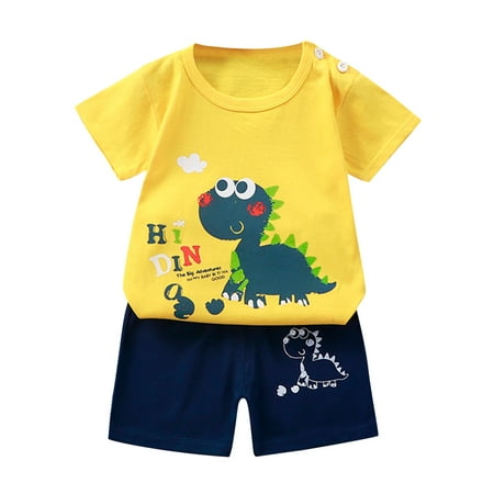 

TAIAOJING Kid Toddler Boy Clothes Baby Girls Outfits Cartoon Print Short Sleeve Tops Printed Shorts 2PCS Set Cute Clothes 3-9 Months