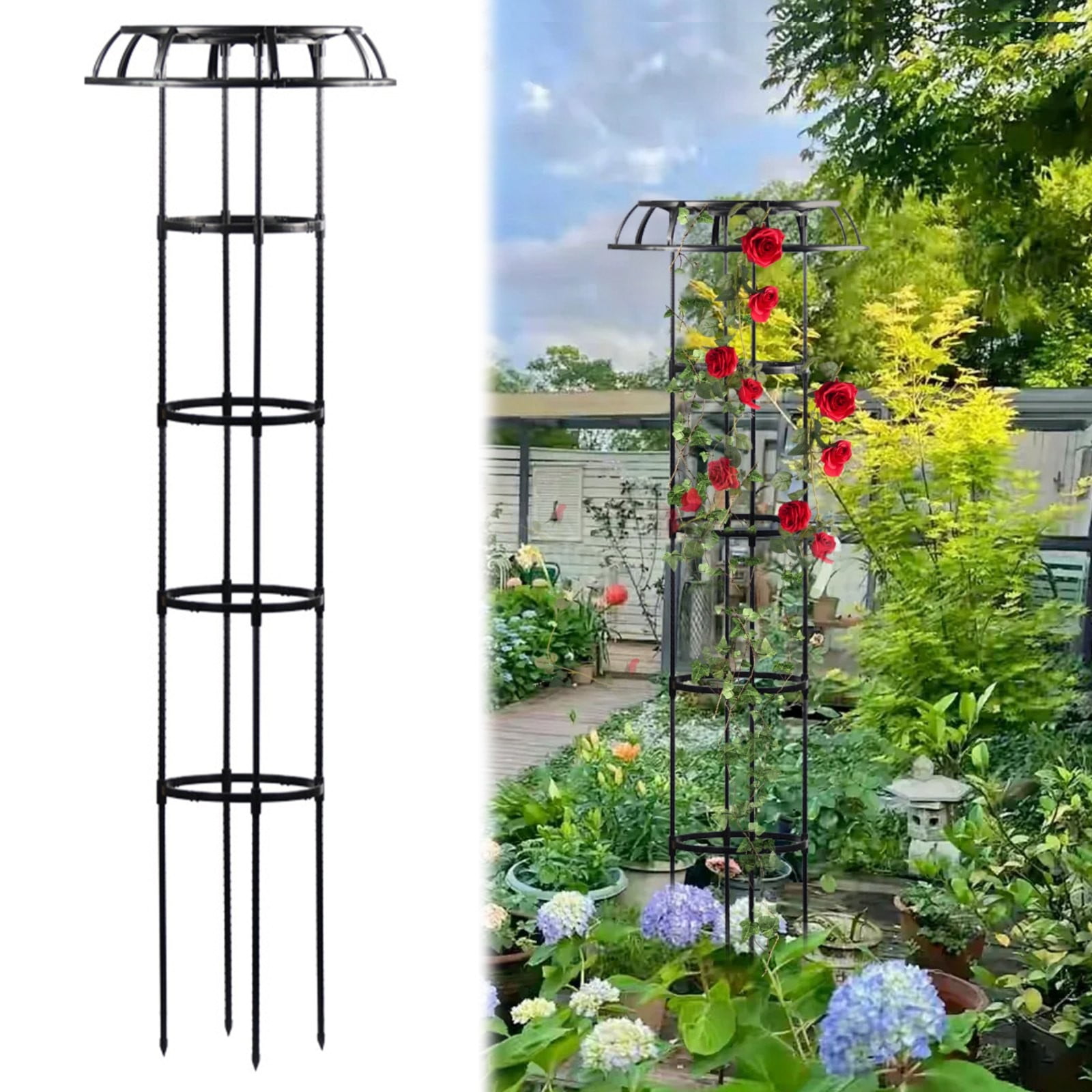 MOQIN Garden Trellis for Climbing Plants Outdoor, 2 in 1 Plant Cages & Supports for Vines Crop, Plant Trellis Support for Potted Plants Climbing Vine Rose Clematis Vegetable Trellis, 1 Pack