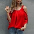 thumbnail image 1 of Wiyuqeen Women's Lace Patchwork Cold Shoulder Blouses Solid Color U-neck Tunic Tops Ladies Basic Pleated Flowy Summer Tops, 1 of 5