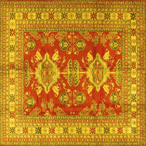 Ahgly Company Indoor Square Geometric Yellow Traditional Area Rugs, 4' Square