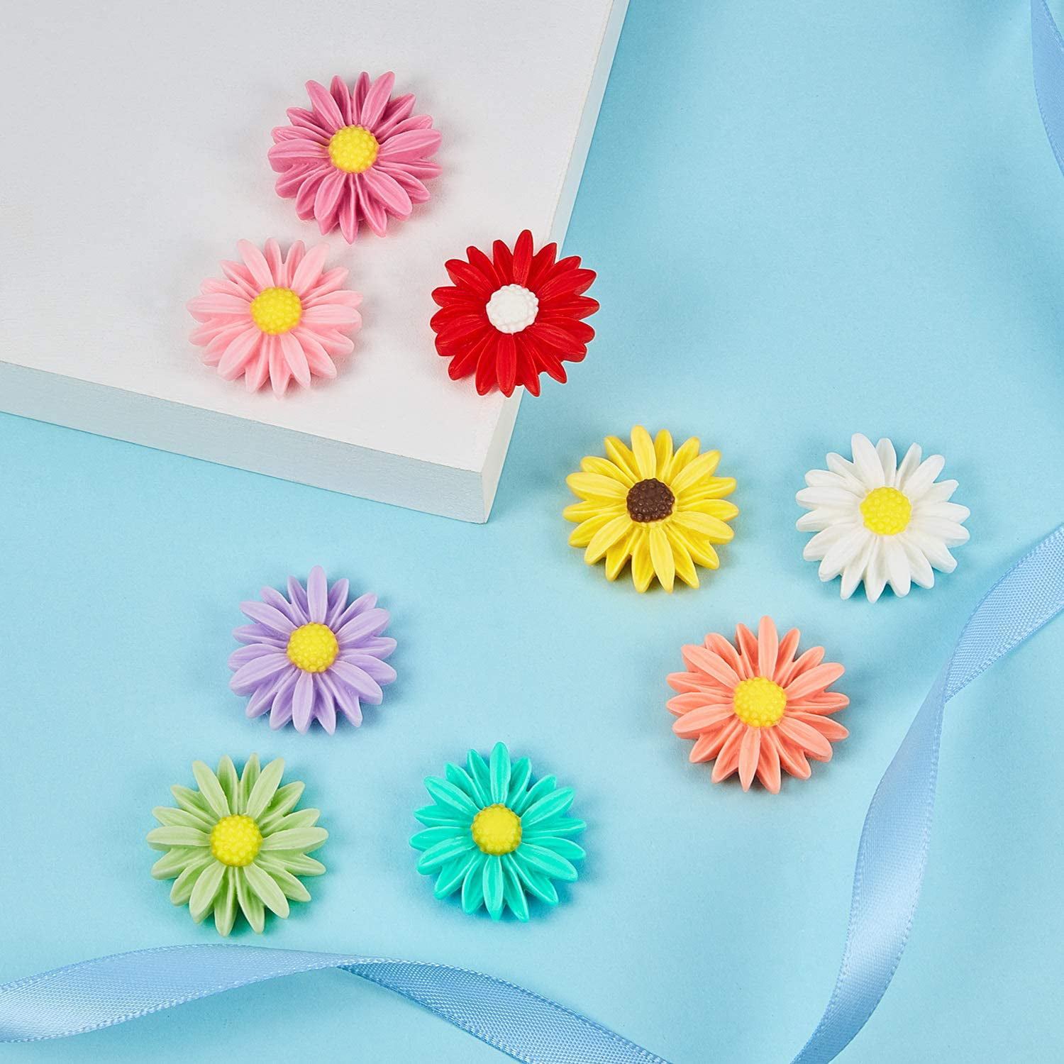 Colorful Clay Flowers Fridge Magnet Set of 4 Ceramics Floral Handmade Magnets