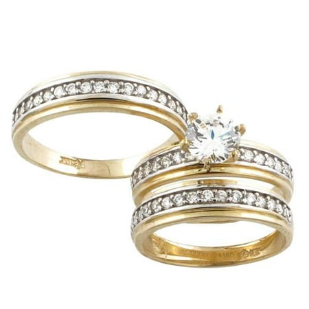 10k Yellow Gold Cubic Zirconia 39;His and Her39; Wedding Band 